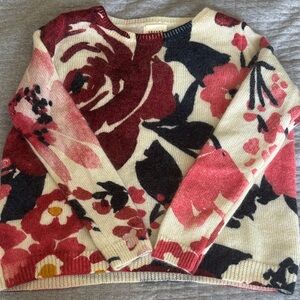 Sezane Floral Crewneck Sweater in Ivory, Red & Black